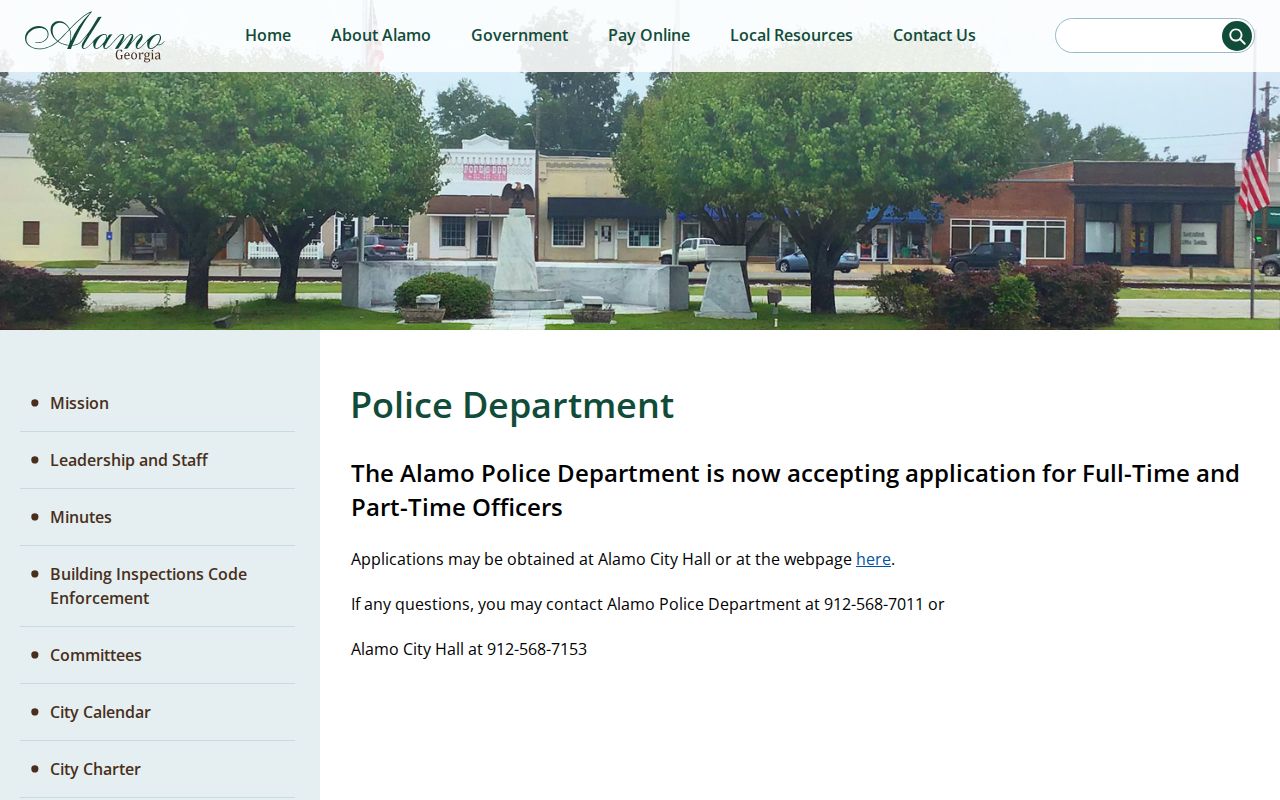 Official Alamo Police Department contact page for Wheeler County arrest reports