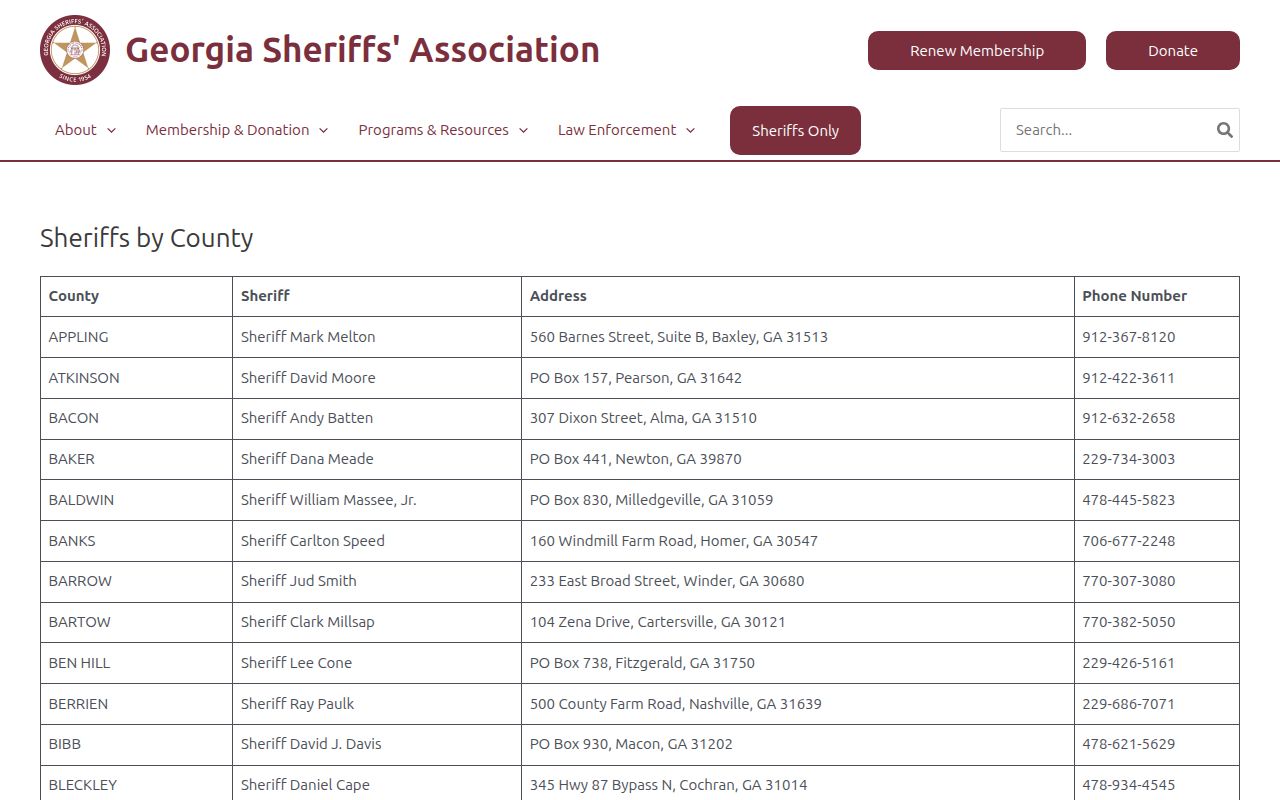Wheeler County Sheriff's Office official contact record for booking and arrest records