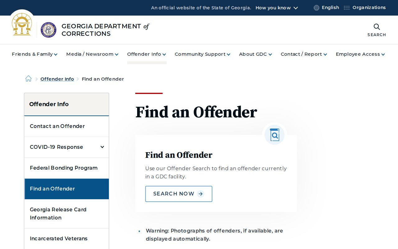 Georgia Department of Corrections search for Wheeler County sentenced offender records