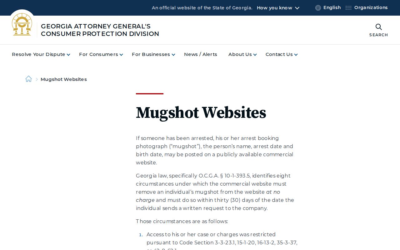 Georgia state explanation of free Wheeler County mugshot record removal for qualifying outcomes